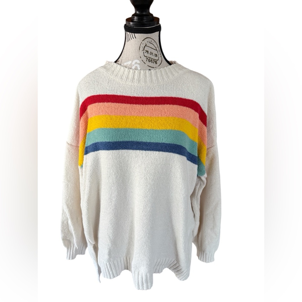 American Eagle Outfitters Oversized Rainbow Stripe Bouclé Sweater • XS/S